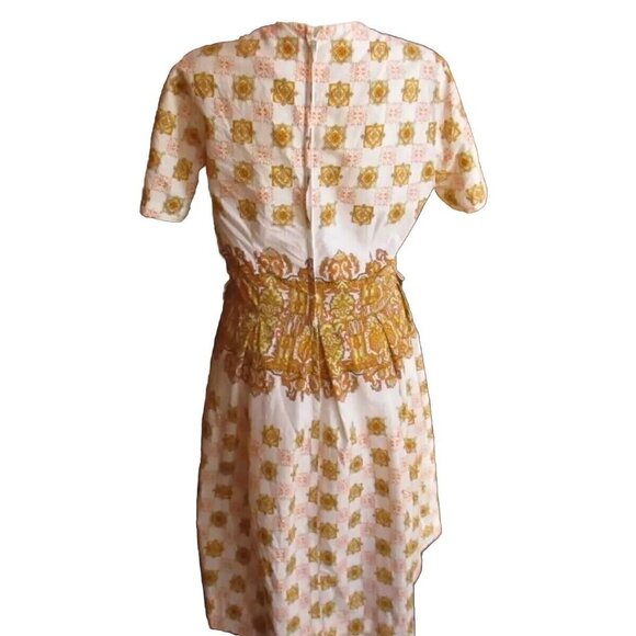 medium Vintage Dress 1960s Boho Floral Print Short Sleeve Dress Golden Print - Picture 3 of 7